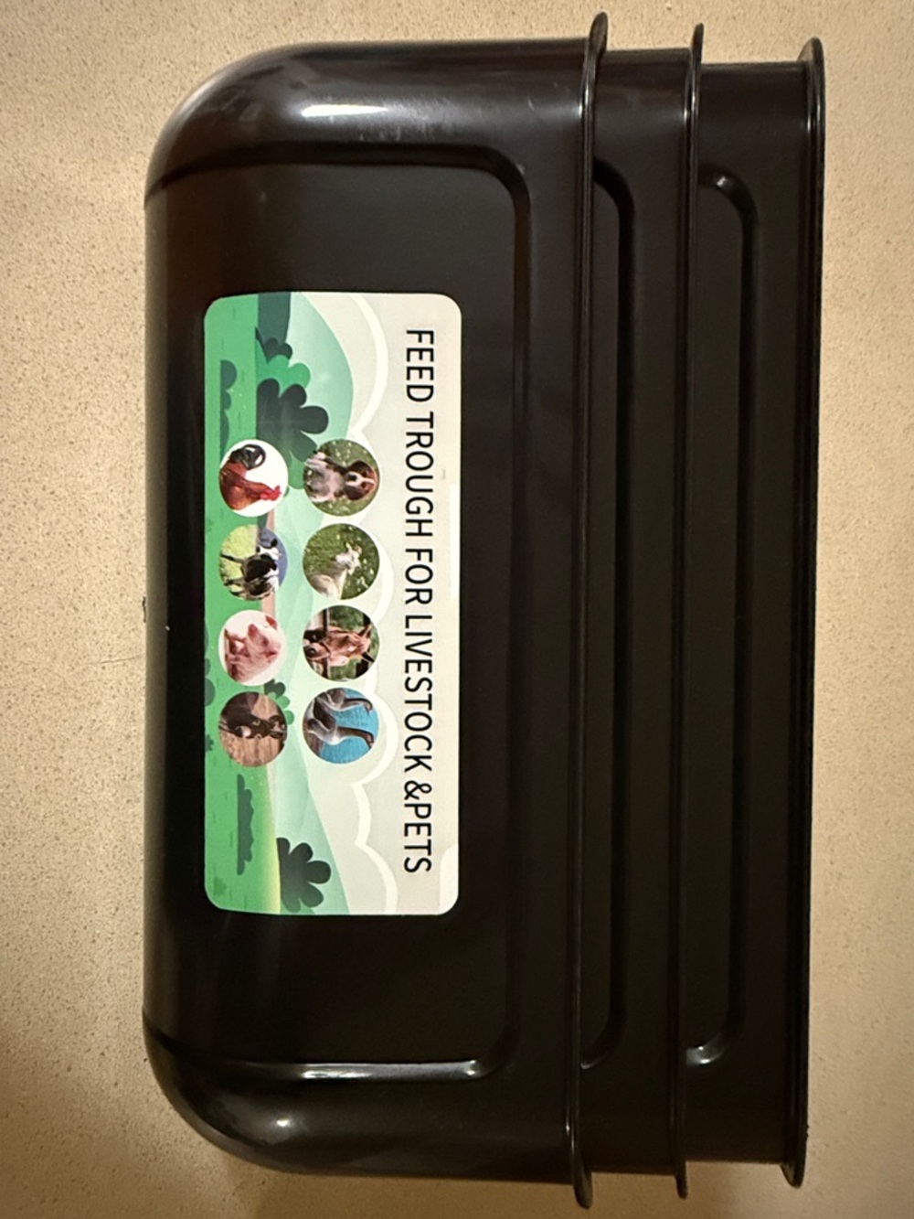Pack of 3: Black Plastic Feed Trough for Livestock & Pets